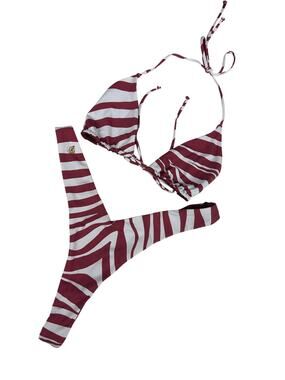 Axil Swim Brown Zebra Print Thong Triangle Matching 2 Piece Bikini L